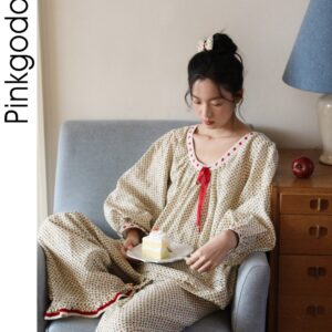 Đồ ngủ nữ cotton phong cách Pháp mùa thu 100%