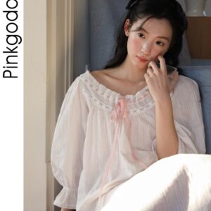 Váy ngủ nữ dáng rộng cotton ren phong cách Pháp phong cách vintage mùa xuân