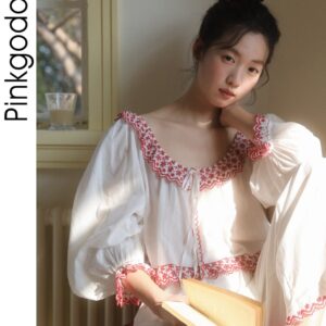 Đồ ngủ nữ cotton ren viền phong cách Pháp vintage