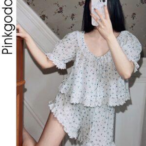 Đồ ngủ nữ cotton ren bộ hai món mùa hè