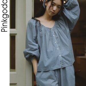 Đồ ngủ nữ tay dài cổ tròn cotton bộ hai món mùa thu